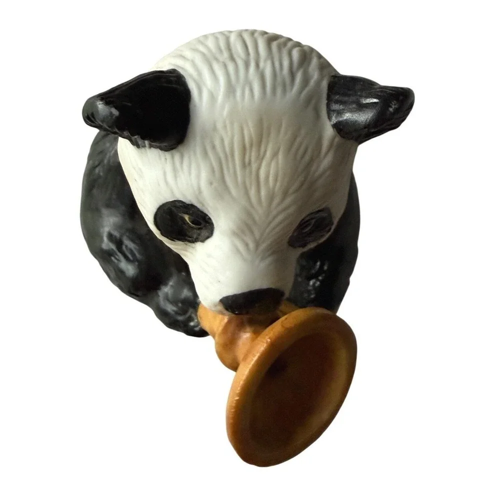Vintage Panda Trumpet Wind-Up Musical Figurine Spins‎ Plays Melody 1980s Japan